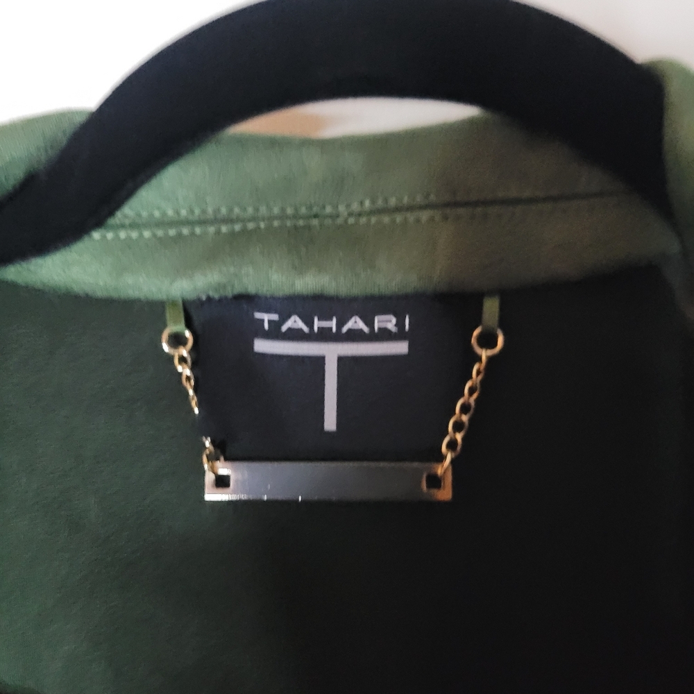 TAHARI Notch Collar Open Front  Coat In Green. NWT Sz L MSRP $88 - Picture 6 of 9